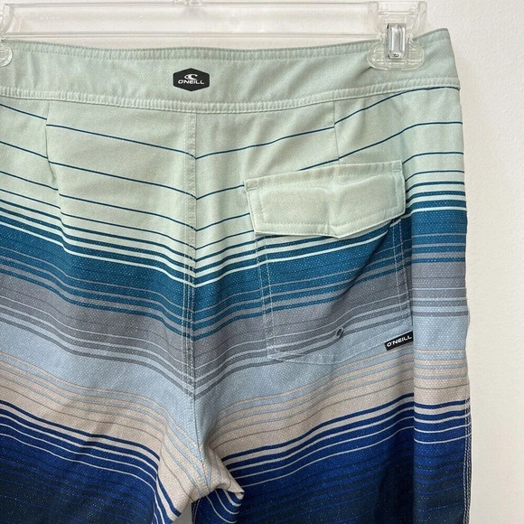 O'Neill Mens sz 30 Board Shorts Swim Trunks 10.5" inseam White Blue Striped - Picture 7 of 9